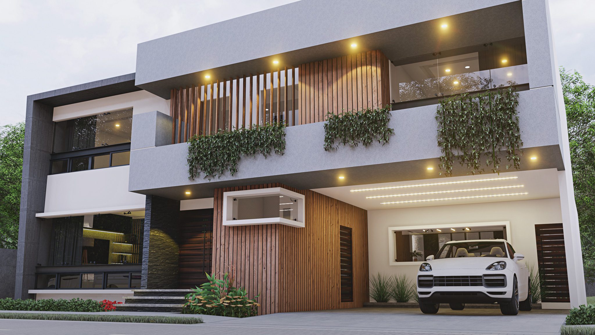 Front view of residential home with car parked in the drive way